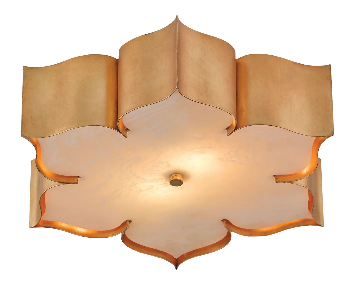 Grand Lotus Two Light Flush Mount in Antique Gold Leaf