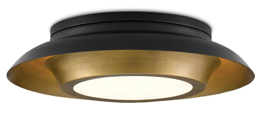 Metaphor Three Light Flush Mount in Antique Brass/Black/White