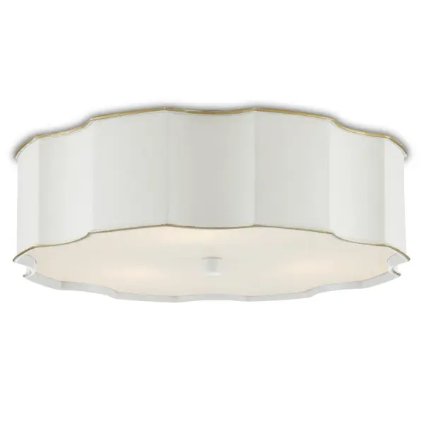The Wexford combines a clean snow white finish with gold accents and a scalloped profile for a refined look. Its opaque acrylic diffuser provides soft, glare-free light ideal for low-ceiling spaces. Energy-efficient LED technology delivers bright output.