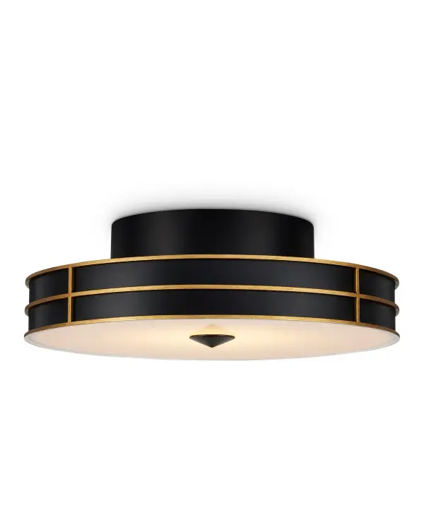 The design of the Fielding Black Flush Mount was inspired by the engineering capabilities that its integrated LED technologies bring to the table. It features a very modern profile with a hint of Hollywood glamour in its makeup. Made of wrought iron, the exterior of the shade showcases a sophisticated mix of Satin Black and Contemporary Gold finishes, with a Sugar White rim where the metal meets the acrylic diffuser. Collection: Fielding Finish: Satin Black/Contemporary Gold/Sugar White/White Glass: White Acrylic Width: 24.00" Height: 8.00" Weight: 16.00 lb Wire: 1' Canopy: 0.75" Number of Bulbs: 1 Maximum Wattage: 23.00 W Bulb Base: Integrated Light Source: LED Light Output: 1600.00 lm Color Temperature: 2700 K Dimmable Voltage: 120.00 V Material: Wrought Iron / Acrylic Country of Origin: Philippines Safety Listing: TUV Safety Rating: Dry LED Manufacturer Warranty: Warrants products for 1 yr against defects in materials & workmanship