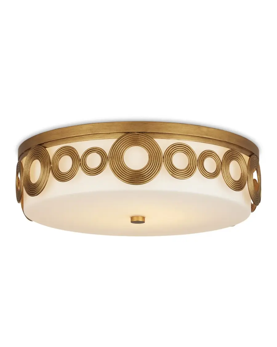 Gyges One Light Flush Mount in Brass/White