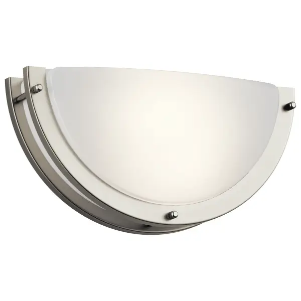 A contemporary wall sconce with clean contour lines and a bowed profile. The integrated LED provides bright, warm light with excellent color rendering, while the brushed nickel finish adds modern sophistication to any space.