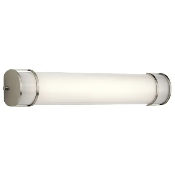 This 24-inch linear LED fixture delivers bright, even illumination with a sleek, understated design. The brushed nickel finish and white diffuser create a clean aesthetic that complements contemporary and transitional spaces.