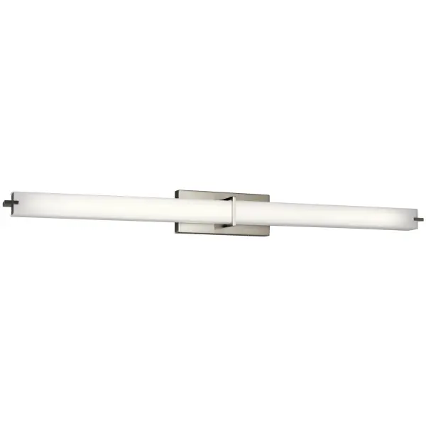 A sleek 48-inch linear fixture that delivers bright, energy-efficient lighting with exceptional versatility. The brushed nickel finish and white acrylic diffuser create a crisp, contemporary look while the horizontal or vertical mounting options make it adaptable to various bathroom layouts.