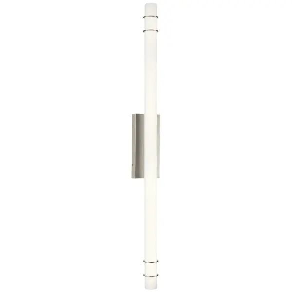 The Korona LED bath light delivers professional-grade illumination with 2525 lumens and a high 90 CRI for accurate color rendering. Its 48-inch length makes it ideal for double vanities, while the brushed nickel rings add architectural interest to the clean acrylic diffuser.