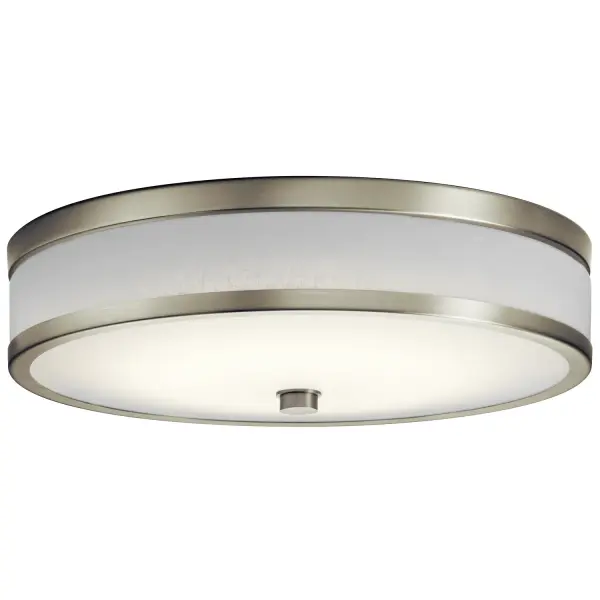 The Pira LED flush mount delivers efficient, maintenance-free lighting in a contemporary profile. Its brushed nickel finish and textured acrylic shade create soft, even illumination ideal for spaces with lower ceilings.