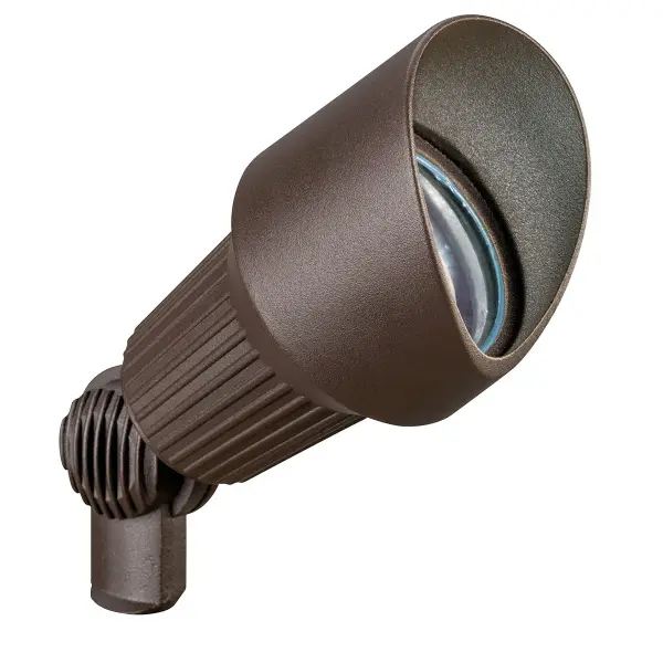 This compact 12V landscape spotlight delivers focused illumination for architectural features, landscaping, and pathways. The textured architectural bronze finish provides durability and blends naturally with outdoor environments.