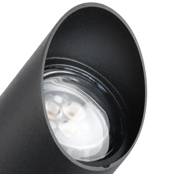 This compact 12V accent light combines contemporary black brass styling with practical spot and flood capabilities. Wet-rated for durability, it's ideal for highlighting architectural features, landscaping, and pathways. - alternate view