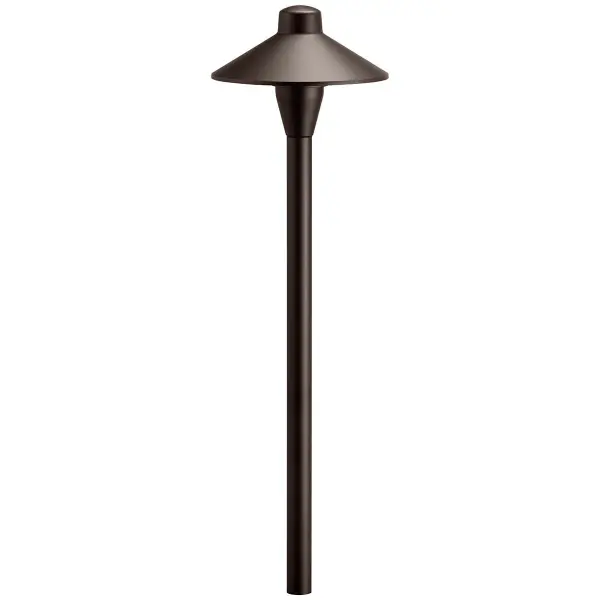 This 12V path light combines cast aluminum durability with a sleek architectural bronze finish. The glass-lensed dome and wet-rated construction make it ideal for landscape lighting with customizable lamp options.
