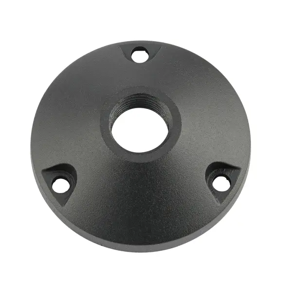 Compact accessory base in durable Black Brass finish designed for outdoor landscape lighting installations. Wet-rated construction ensures reliable performance in all weather conditions.