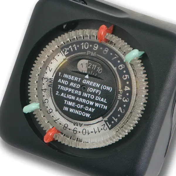 Reliable mechanical timer designed for 12V landscape lighting systems. Features weather-resistant construction with wet location rating, making it ideal for outdoor installation and automated lighting schedules. - alternate view