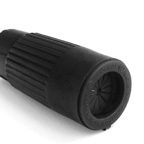 Compact and durable connector designed for 12V landscape lighting installations. Features weather-resistant black material construction for reliable outdoor performance in residential and commercial applications.