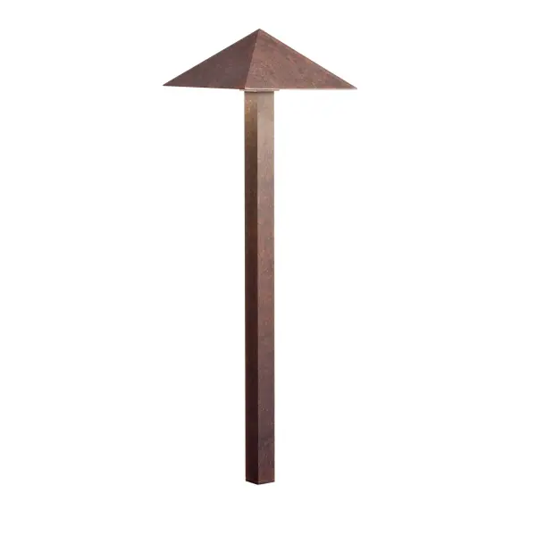 This pyramid-style path light delivers warm 2700K LED illumination in a subtle, contemporary design. The textured tannery bronze finish and aluminum construction ensure durability in outdoor conditions with wet location rating.