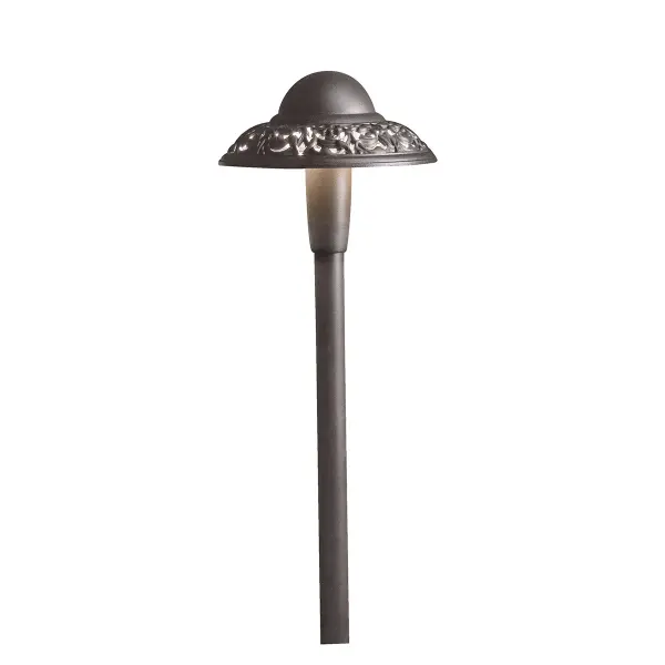 This sophisticated path light features a cast aluminum dome with a floral band pattern that creates beautiful light play. The warm 2700K LED provides efficient, long-lasting illumination perfect for pathways and landscape accents.