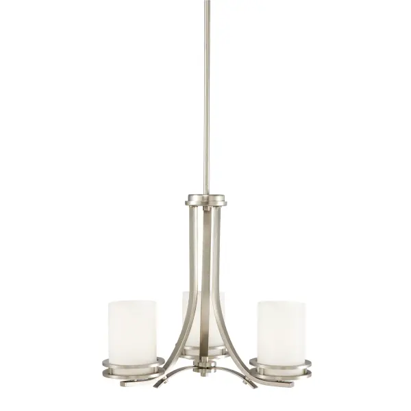 The Hendrik chandelier bridges traditional and modern aesthetics with its clean lines and brushed nickel finish. The satin etched opal glass provides soft, diffused light perfect for intimate dining spaces.