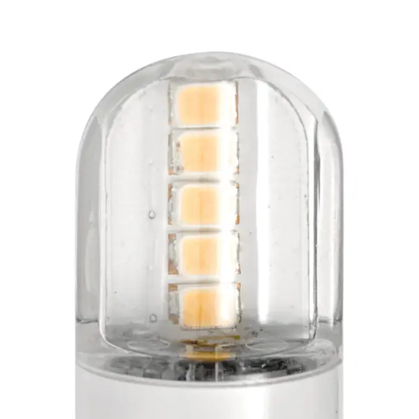 Compact 3W LED replacement lamp delivering warm 3000K light with 180 lumens output. Wet-rated for outdoor durability with 300-degree beam spread, ideal for landscape and pathway lighting applications. - alternate view