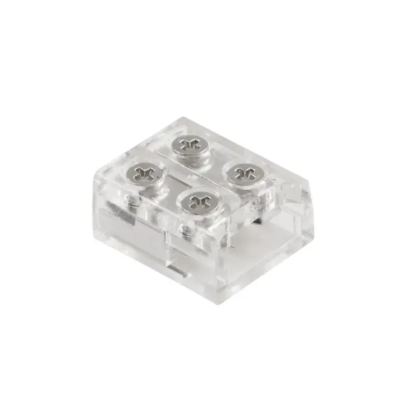 This compact terminal block connector enables seamless jumpers between tape light sections or custom power supply leads. Its clear, low-profile design makes it ideal for discreet under-cabinet installations.