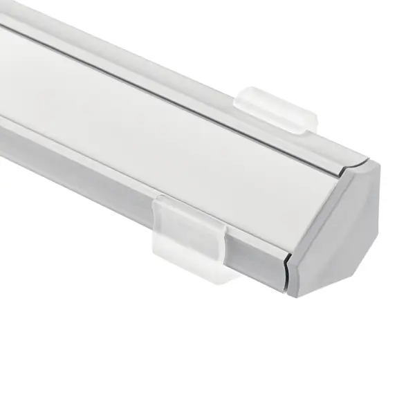This aluminum extrusion kit provides a clean, professional finish for LED tape installations. The 45-degree angle design creates directional task lighting perfect for under-cabinet, stair, and drawer applications.