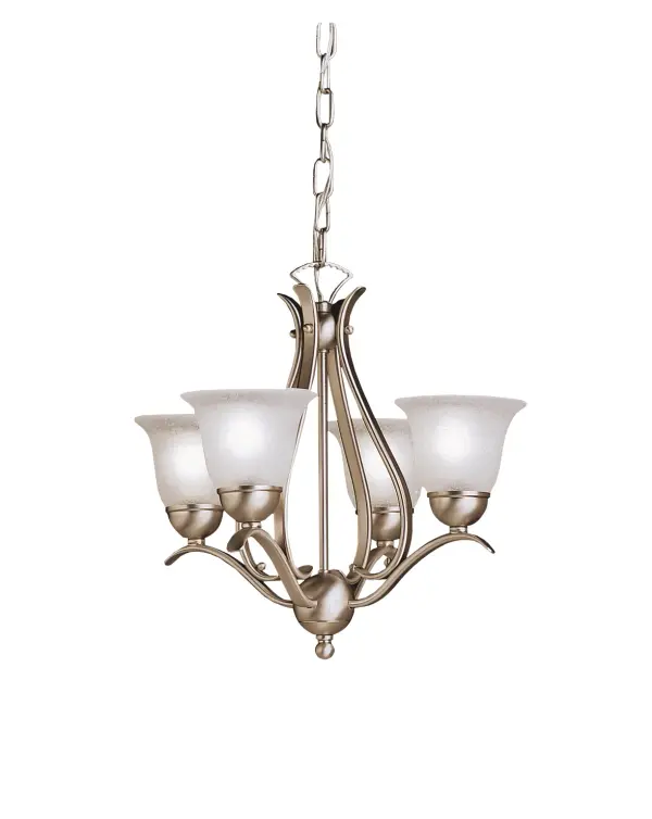 The Dover Mini Chandelier delivers sophisticated style in a space-conscious design. Its signature sweeping arms and hand-wrought steel construction offer premium quality, while etched seedy glass diffusers add visual interest without overwhelming smaller spaces.