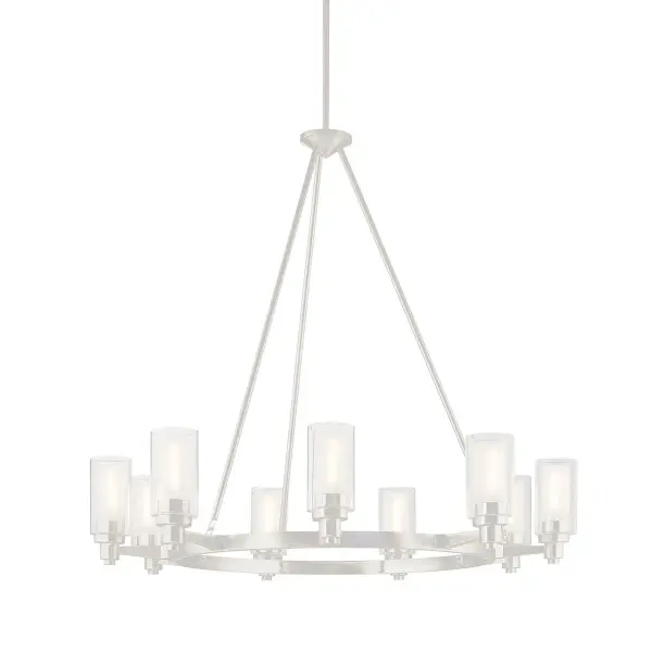 The Circolo chandelier makes a bold statement with its 36-inch diameter and 9 lights, perfect for large dining rooms and grand foyers. Clear glass shades and brushed nickel finish create a versatile transitional look.