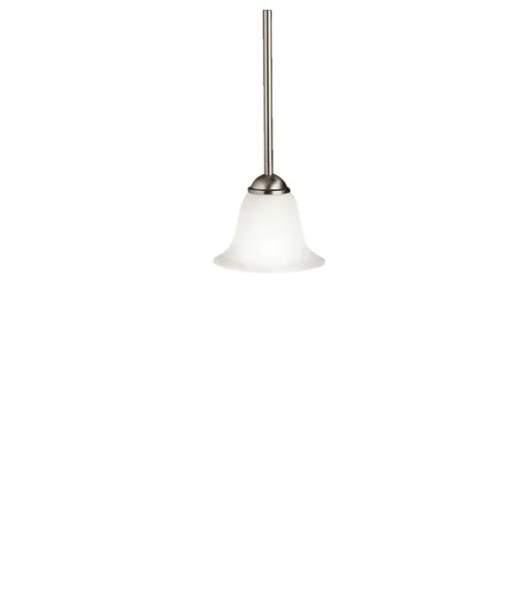 The Dover mini pendant delivers understated elegance in a compact 5.5-inch profile. Its brushed nickel finish and seeded glass shade provide soft, diffused light ideal for task areas and intimate spaces.