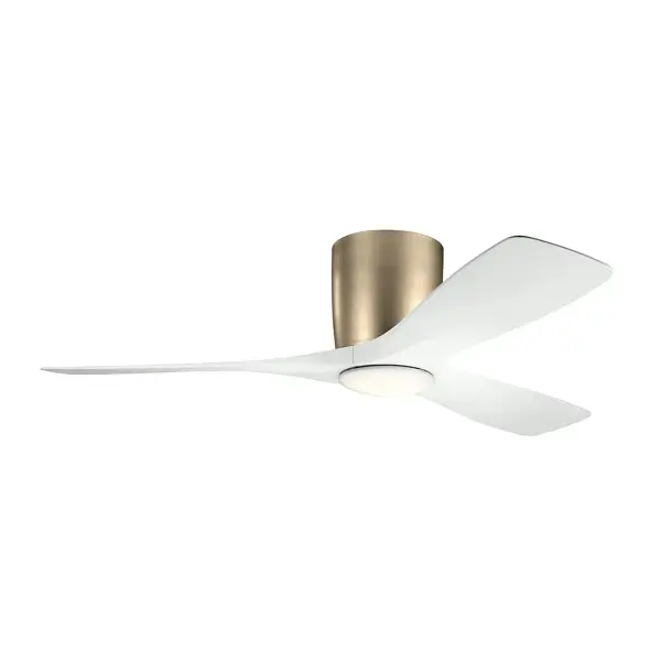 The Volos ceiling fan combines modern aesthetics with practical functionality, featuring a 48-inch blade span ideal for medium-sized rooms. Its integrated 3000K LED provides warm, dimmable lighting while the AC motor ensures efficient operation.