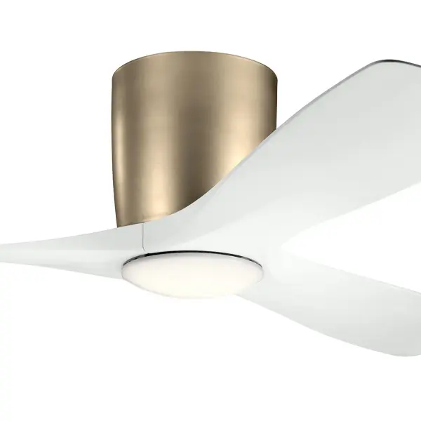 The Volos ceiling fan combines modern aesthetics with practical functionality, featuring a 48-inch blade span ideal for medium-sized rooms. Its integrated 3000K LED provides warm, dimmable lighting while the AC motor ensures efficient operation. - alternate view