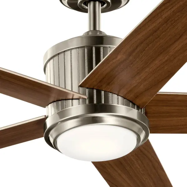 The Brahm ceiling fan combines Art Deco elegance with modern efficiency. Its 56-inch span and reversible blades make it ideal for large spaces, while the integrated 3000K LED provides warm, dimmable lighting. - alternate view