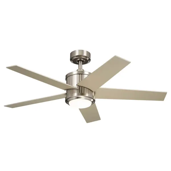 The Brahm ceiling fan combines Art Deco elegance with modern functionality. Its 48-inch span and brushed stainless steel finish deliver both style and efficient air circulation with integrated 3000K LED lighting.
