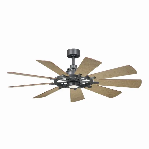 The Gentry 60" ceiling fan delivers exceptional airflow (7456 CFM) with rustic industrial style. Its distressed blade finish and integrated LED light create ambiance while the 6-speed DC motor provides whisper-quiet operation.