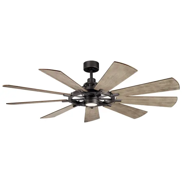 The Gentry ceiling fan combines impressive airflow (7,950 CFM) with striking industrial aesthetics. Nine blades create a dramatic visual statement while the integrated LED delivers bright, energy-efficient lighting equivalent to 150W incandescent.