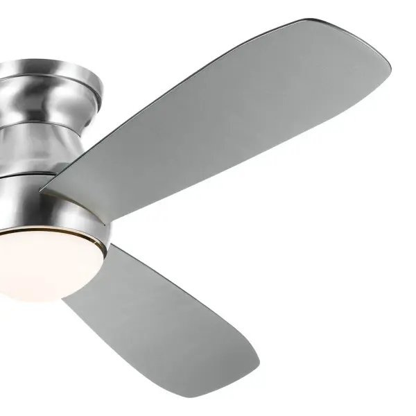 The Bead ceiling fan combines contemporary style with practical functionality. Its 54-inch blade span and integrated LED lighting make it ideal for larger rooms, while the brushed stainless steel finish adds modern elegance. - alternate view