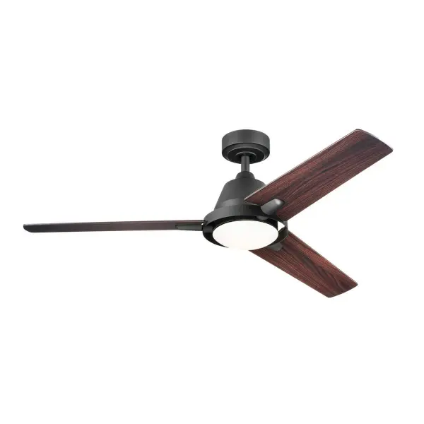 The Bezel ceiling fan combines contemporary styling with practical functionality. Its 52-inch span and integrated 3000K LED lighting make it ideal for medium to large rooms, while reversible blades offer design flexibility.