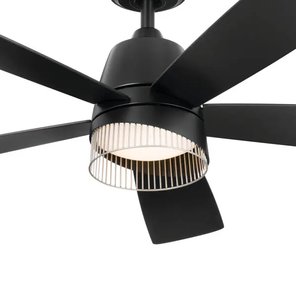 The Dawn ceiling fan combines contemporary style with practical functionality. Its 52-inch blade span and integrated 3000K LED light make it ideal for medium to large rooms, while the satin black finish adds modern sophistication. - alternate view