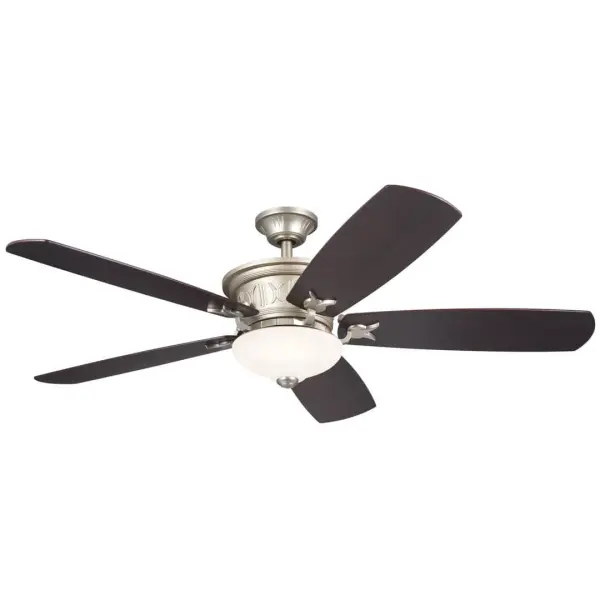 The Crescent ceiling fan combines modern efficiency with transitional style. Its 56-inch span and integrated 3000K LED lighting make it ideal for large rooms, while reversible blades and dimmable controls offer year-round comfort.