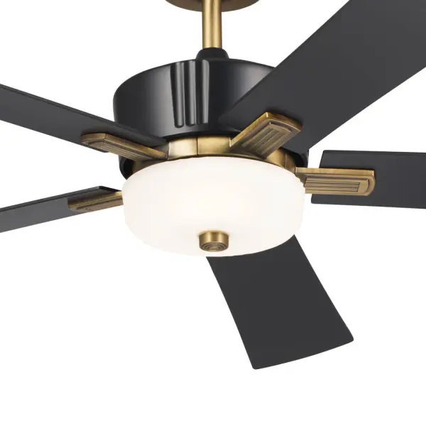 The Icon ceiling fan combines Art Deco elegance with modern efficiency. Its 56-inch span and DC motor deliver powerful airflow while the integrated 3000K LED provides warm ambient lighting. Perfect for large spaces seeking style and function. - alternate view