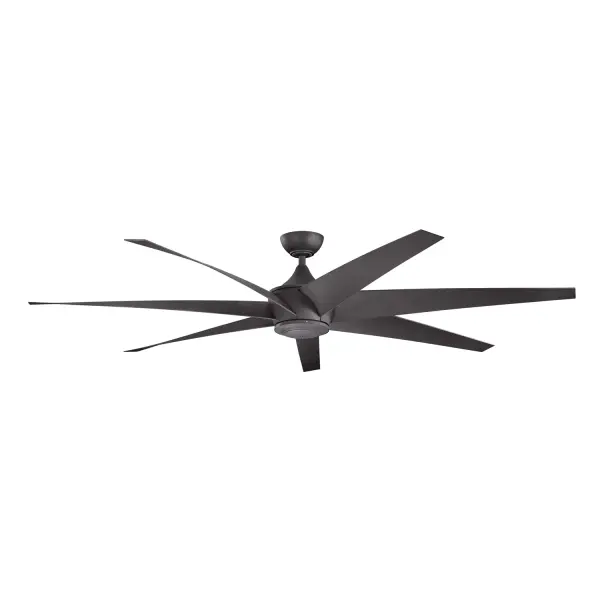 The Lehr 80" ceiling fan delivers commercial-grade performance with 7,744 CFM airflow and impressive 237 CFM/W efficiency. Its distressed black finish and oversized blade span make a bold statement in great rooms and outdoor living areas.