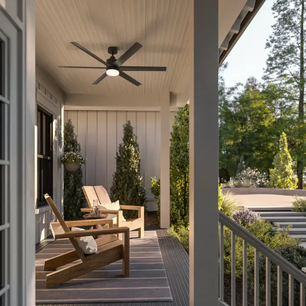 The Loa 65" ceiling fan combines modern minimalist design with powerful performance for large indoor and outdoor spaces. Its wet location rating, 6-speed DC motor, and adjustable color temperature LED make it exceptionally versatile.