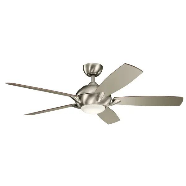 The Geno ceiling fan combines transitional styling with modern efficiency. Its 54-inch blade span delivers impressive 5650 CFM airflow while the integrated LED provides warm 3000K light. The brushed stainless steel finish works across multiple design aesthetics.