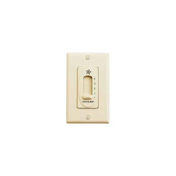 This wall-mounted control system provides convenient operation of ceiling fan speed and lighting functions. The ivory finish offers a neutral aesthetic that coordinates with most interior styles.