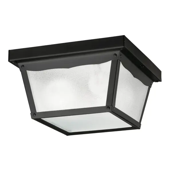 A compact, traditional outdoor flush mount that delivers reliable illumination with understated style. The black finish and textured glass create a clean, classic look suitable for various exterior applications.