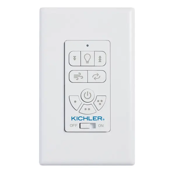 The AC Standard Wall Control offers comprehensive ceiling fan management with dimming capability and full-function control. Its clean white finish integrates seamlessly into any room's decor while providing convenient access to fan speed and light settings.