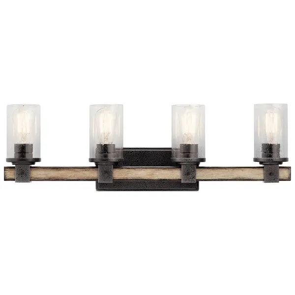 The Barrington vanity light combines industrial charm with practical functionality. Its 29.5-inch width makes it ideal for medium to large vanities, while the dimmable feature and up/down mounting flexibility allow customization. - alternate view