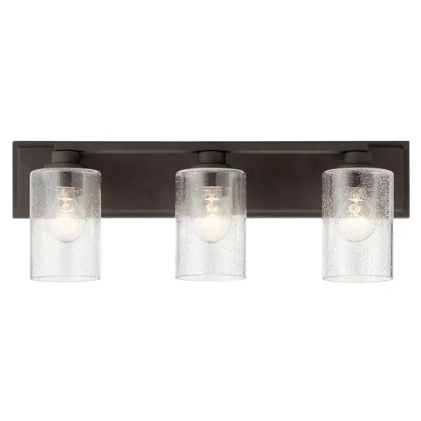 The Amity vanity light combines traditional styling with practical flexibility. Its 23-inch width makes it ideal for medium to large vanities, while the dimmable halogen bulbs and reversible mounting provide customizable lighting. - alternate view