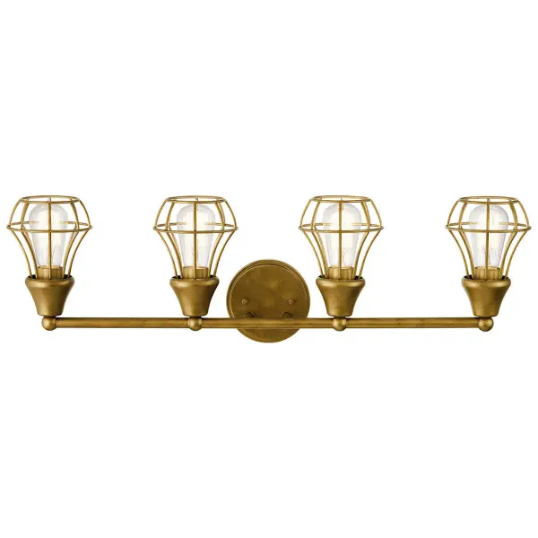 The Bayley vanity light combines transitional styling with practical 4-light illumination. Its natural brass finish and clean lines make it versatile for both traditional and contemporary bathrooms. - alternate view