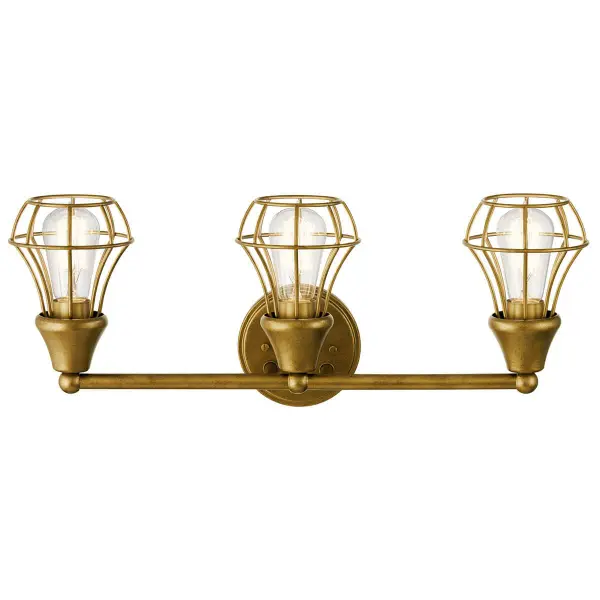 The Bayley 3-Light Vanity Light combines warm natural brass with clean lines for a sophisticated bathroom lighting solution. Its reversible design allows installation with shades up or down to suit your space. - alternate view
