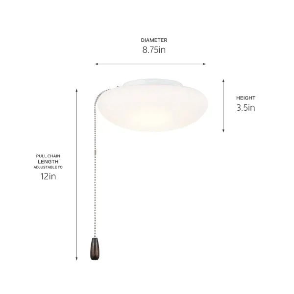 A sleek, modern light kit that adapts to any ceiling fan with CCT selectable technology. The slim white diffuser provides clean illumination while the dimmable LED offers flexibility for any room or mood.