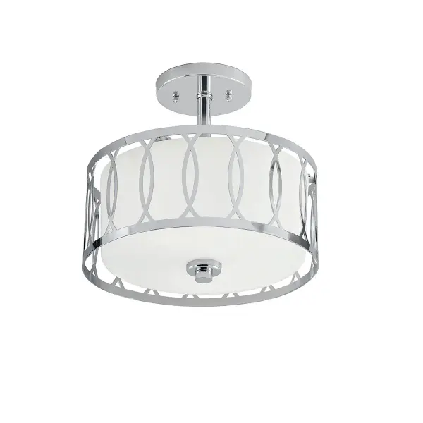 This 2-light semi-flush mount offers a sleek chrome finish and compact 12.25-inch diameter, making it ideal for smaller spaces. Dimmable halogen bulbs provide adjustable lighting for versatile ambiance.