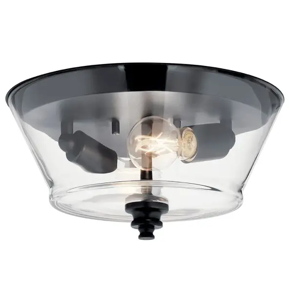 The Ashba 2-light flush mount combines contemporary black metal with clear glass for a clean, versatile look. Its compact 13-inch diameter and low 6.5-inch profile make it ideal for rooms with standard ceiling heights.