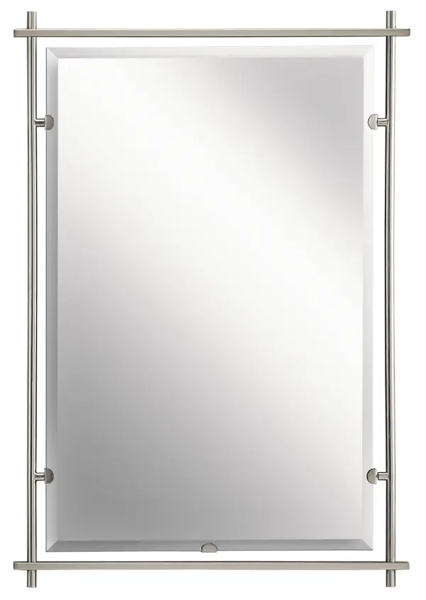 Inspired by furniture designer Eileen Gray, this mirror features straight linear construction and polished elegance. The brushed nickel finish provides a sophisticated, neutral aesthetic that complements modern and transitional interiors.